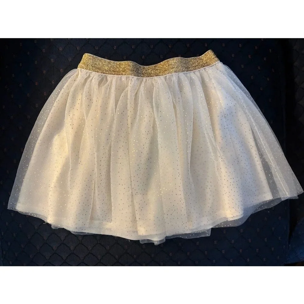 Holiday Time Girls 4T White Tulle Tutu Skirt Gold Glitter Polka Dot Holiday